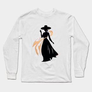 Elegance in Silhouette: The Lady In Black Long Sleeve T-Shirt